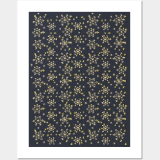 Snowflakes Pattern - Midnight Blue Posters and Art